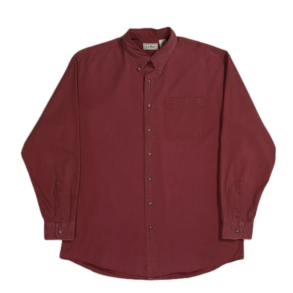 Vintage LL Bean 100%‎ cotton maroon red button down shirt mens large tall